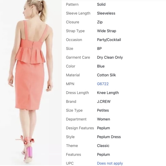 NWT JCREW Petite peplum dress in classic faille G6722 Sz 8P Cobalt Blue $168 - Picture 7 of 7
